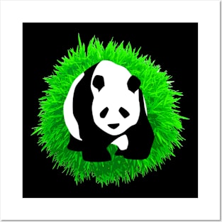 🐼 Cute Panda Illustration, Posed in front of a Bamboo Tree Posters and Art